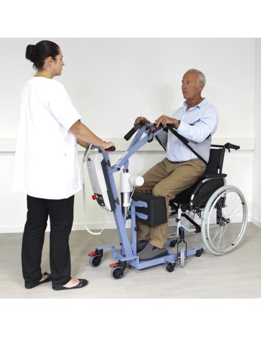 Grúa domiciliaria de bipedestación 'Way up Blue' con arnés incluido