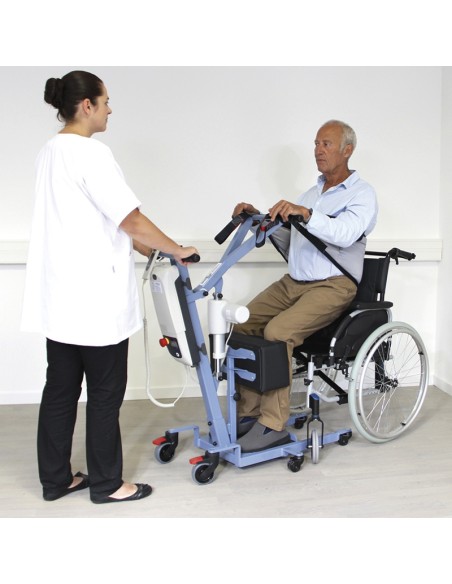 Grúa domiciliaria de bipedestación 'Way up Blue' con arnés incluido