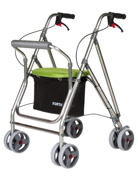 Andador de exterior plegable, regulable con asiento, respaldo acolchado y cesta Kanguro F1