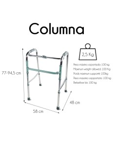 Andador caminador sin ruedas de aluminio plegable y regulable en altura "Columna" 2