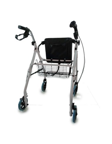 Andador de 4 ruedas plegable y regulable en altura con cesta, asiento y respaldo acolchado | Alhambra | Gris