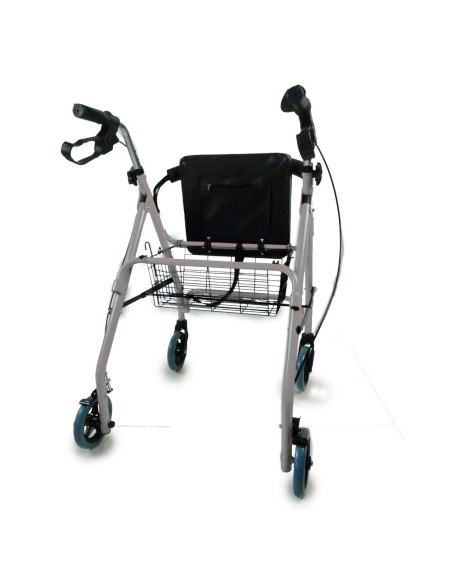 Andador de 4 ruedas plegable y regulable en altura con cesta, asiento y respaldo acolchado | Alhambra | Gris