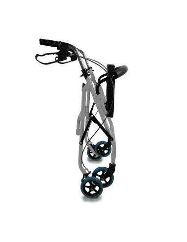 Andador de 4 ruedas plegable y regulable en altura con cesta, asiento y respaldo acolchado | Alhambra | Gris