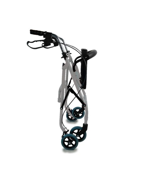 Andador de 4 ruedas plegable y regulable en altura con cesta, asiento y respaldo acolchado | Alhambra | Gris