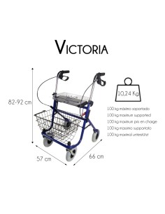 Andador rollator de 4 ruedas regulable en altura, plegable con cesta y bandeja "Victoria" 2