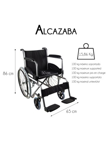 Silla de ruedas plegable autopropulsable de acero, ligera, ancho asiento 46 cm, color negro"Mod. Alcazaba"