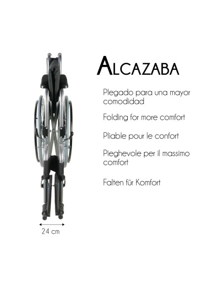 Silla de ruedas plegable autopropulsable de acero, ligera, ancho asiento 46 cm, color negro"Mod. Alcazaba"
