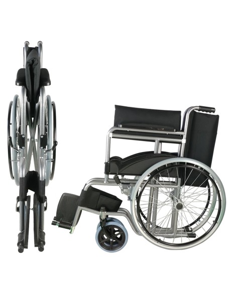 Silla de ruedas plegable autopropulsable de acero, ligera, ancho asiento 46 cm, color negro"Mod. Alcazaba"