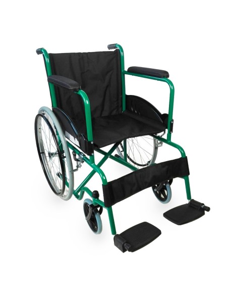 Silla de ruedas plegable autopropulsable de acero, ligera, ancho asiento 46 cm, color verde "Mod. Alcazaba"