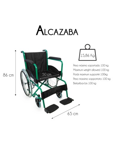 Silla de ruedas plegable autopropulsable de acero, ligera, ancho asiento 46 cm, color verde "Mod. Alcazaba"