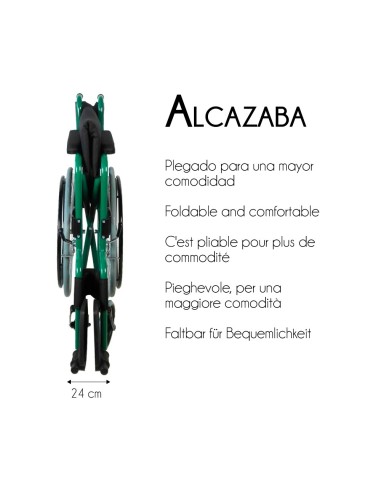Silla de ruedas plegable autopropulsable de acero, ligera, ancho asiento 46 cm, color verde "Mod. Alcazaba"