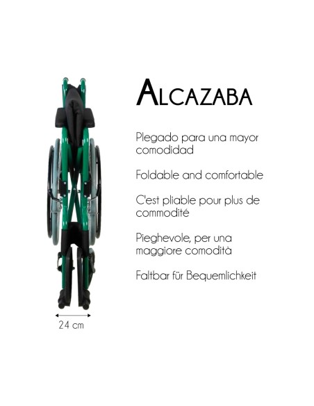 Silla de ruedas plegable autopropulsable de acero, ligera, ancho asiento 46 cm, color verde "Mod. Alcazaba"
