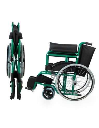 Silla de ruedas plegable autopropulsable de acero, ligera, ancho asiento 46 cm, color verde "Mod. Alcazaba"