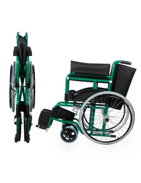 Silla de ruedas plegable autopropulsable de acero, ligera, ancho asiento 46 cm, color verde "Mod. Alcazaba"