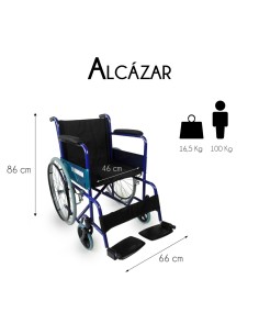 Silla de ruedas plegable y autopropulsable de acero, ligera, ancho asiento 46 cm, color azul "Mod. Alcázar" 2