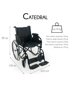 Silla de ruedas plegable, ultraligera y autopropulsable, ancho asiento 43 cm, color negro "Mod. Catedral" 2