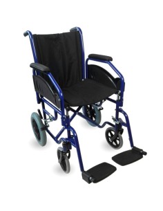 Silla de ruedas plegable, ultraligera y no autopropulsable, reposabrazos y reposapiés extraíbles, ancho asiento 45 cm, color azu