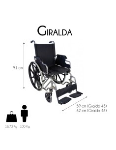 Silla de ruedas plegable, muy ligera y autopropulsable, reposapiés extraíbles, ancho asiento 43 o 46 cm, color gris "Giralda" 2