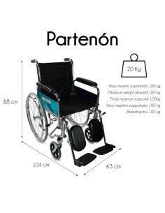 Silla de ruedas plegable, autopropulsable, con reposabrazos y reposapiés extraibles | ancho asiento 45 cm | Partenón 2