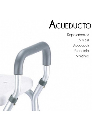 Silla asiento para baño con reposabrazos y regulable en altura, de aluminio y PVC | Acueducto