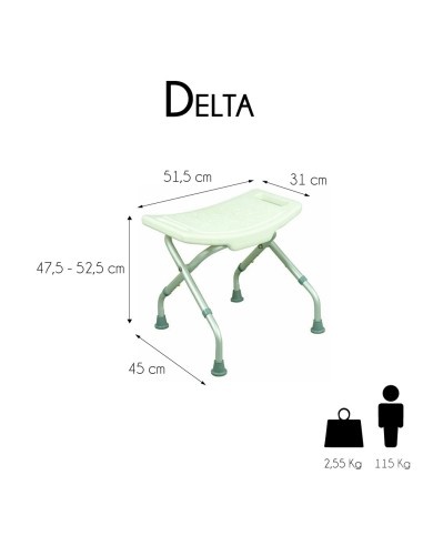 Taburete de baño blanco, plegable y regulable en altura | Modelo Delta B1038