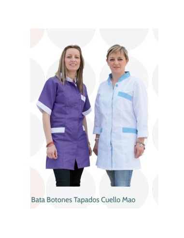 Bata profesional de manga larga y corta de botones tapados y cuello mao en distintos colores (para mujer y hombre)