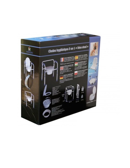 Silla plegable para el WC de aluminio 3 en 1 | Sistema antisalpicaduras | Doble cubo | Herdegen