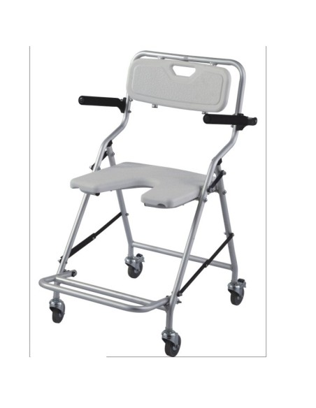 Silla de baño plegable ligera con ruedas de aluminio