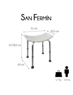 Taburete de ducha | Banqueta de baño sin respaldo y regulable en altura | Modelo San Fermín 2