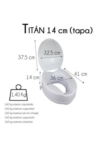 Elevador de baño con tapa de altura de 14 cm | Modelo Titán