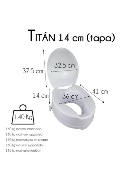 Elevador de baño con tapa de altura de 14 cm | Modelo Titán