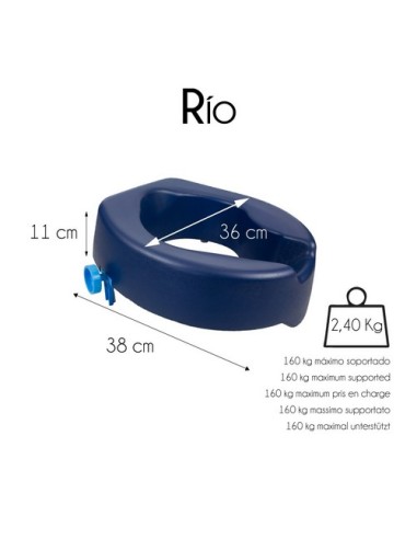 Elevador de baño blando sin tapa de altura 11 cm | Asiento de inodoro blando | Azul | Modelo Río