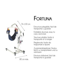 Grúa eléctrica de traslado plegable, soporta hasta 135 Kg con Arnés incluido | Modelo Fortuna 2