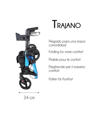 Andador Rollator de 4 ruedas plegable con cesta de tela, frenos, asiento y respaldo | Trajano