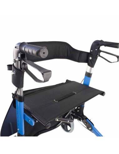Andador Rollator de 4 ruedas plegable con cesta de tela, frenos, asiento y respaldo | Trajano