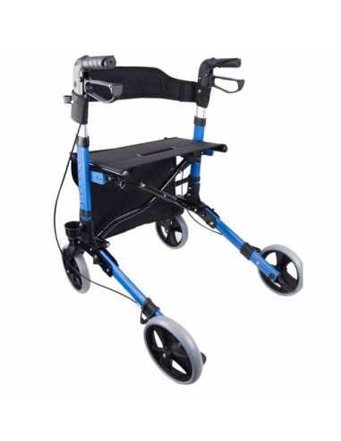 Andador Rollator de 4 ruedas plegable con cesta de tela, frenos, asiento y respaldo | Trajano