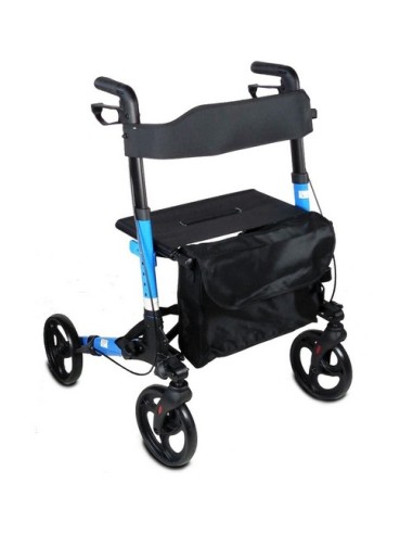 Andador Rollator de 4 ruedas plegable con cesta de tela, frenos, asiento y respaldo | Trajano