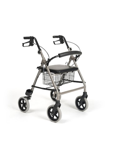 Andador Rollator plegable y regulable de 4 ruedas con frenos, cesta, respaldo, asiento acolchado y soporta-muletas | ECO LIGHT