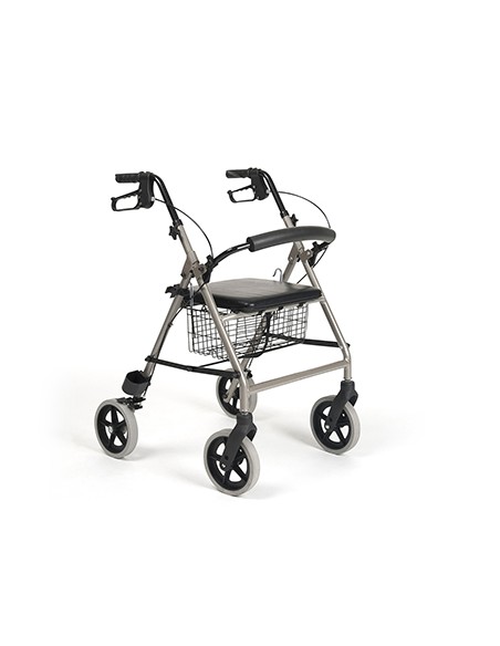 Andador Rollator plegable y regulable de 4 ruedas con frenos, cesta, respaldo, asiento acolchado y soporta-muletas | ECO LIGHT