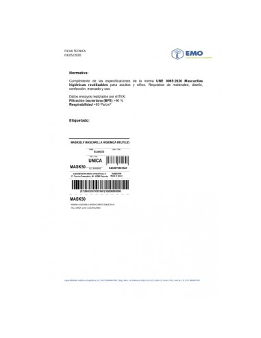 Mascarillas higiénicas adulto | Reutilizables | Con tiras elásticas | Pack de 10 uds