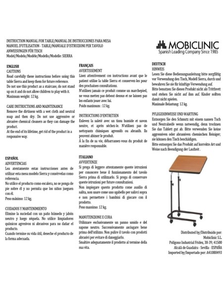 Mesa auxiliar para cama o sofá | Regulable | Reclinable | Ligera | Sierra