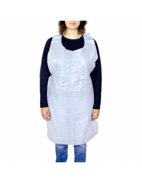 Delantal desechable | Caja 1.000 uds | Polietileno | Blanco | 18 micras | Talla única
