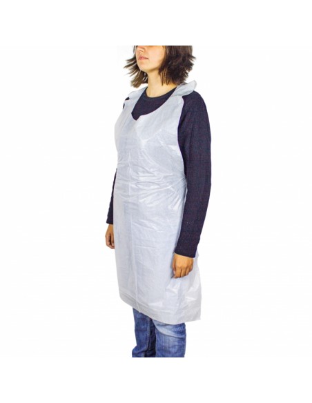Delantal desechable | Caja 1.000 uds | Polietileno | Blanco | 18 micras | Talla única