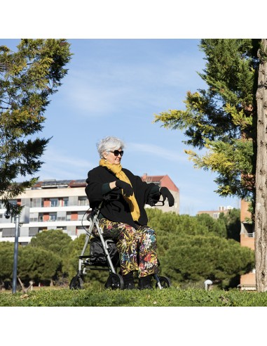 Andador con asiento, respaldo, cesta y reposapies | Frenos en maneta | A41009F