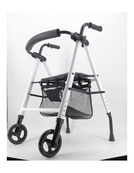Andador plegable con 2 ruedas, asiento, respaldo y cesta Neo Classic | Blanco o naranja