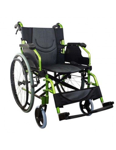 Silla de ruedas plegable de aluminio con respaldo partido | Reposabrazos abatibles | Verde | Modelo Bolonia