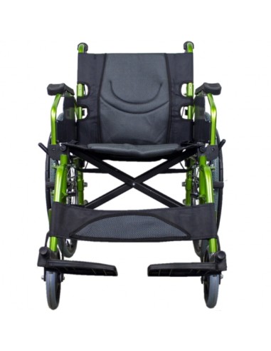 Silla de ruedas plegable de aluminio con respaldo partido | Reposabrazos abatibles | Verde | Modelo Bolonia