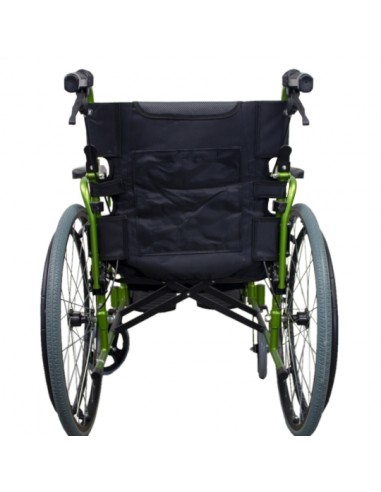 Silla de ruedas plegable de aluminio con respaldo partido | Reposabrazos abatibles | Verde | Modelo Bolonia