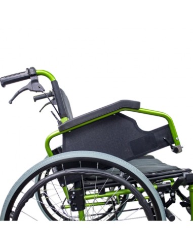 Silla de ruedas plegable de aluminio con respaldo partido | Reposabrazos abatibles | Verde | Modelo Bolonia