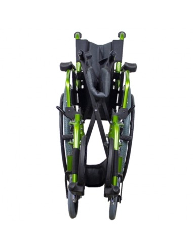 Silla de ruedas plegable de aluminio con respaldo partido | Reposabrazos abatibles | Verde | Modelo Bolonia